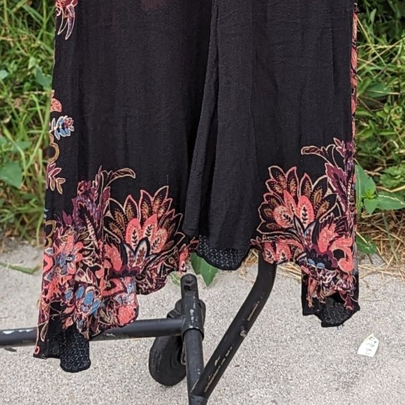 FREE PEOPLE Marsha Black Printed Lace flowy Slip Dress womens size Lg GUC - Picture 6 of 10